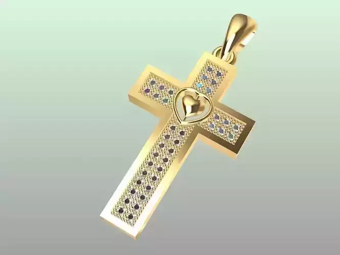 Diamond cross with heart