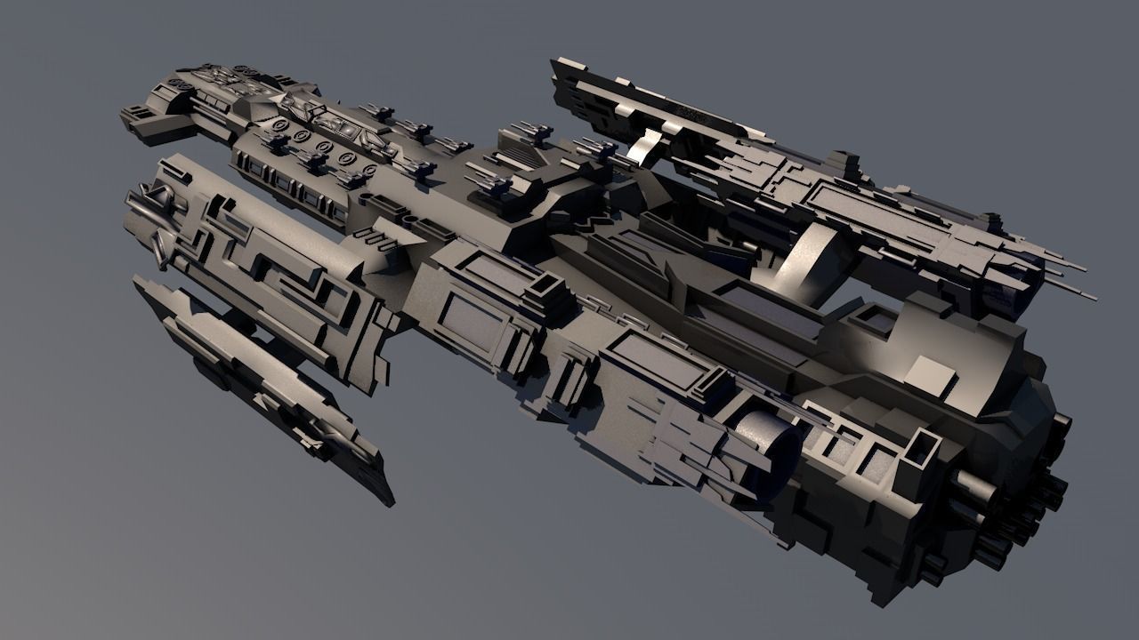 Space Battleship 3D model - low poly Spaceship Low-poly 3D model_1