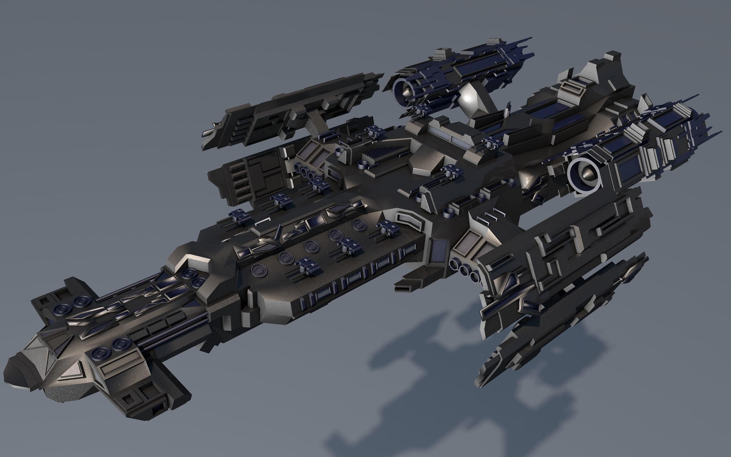 Space Battleship 3D model - low poly Spaceship Low-poly 3D model_0