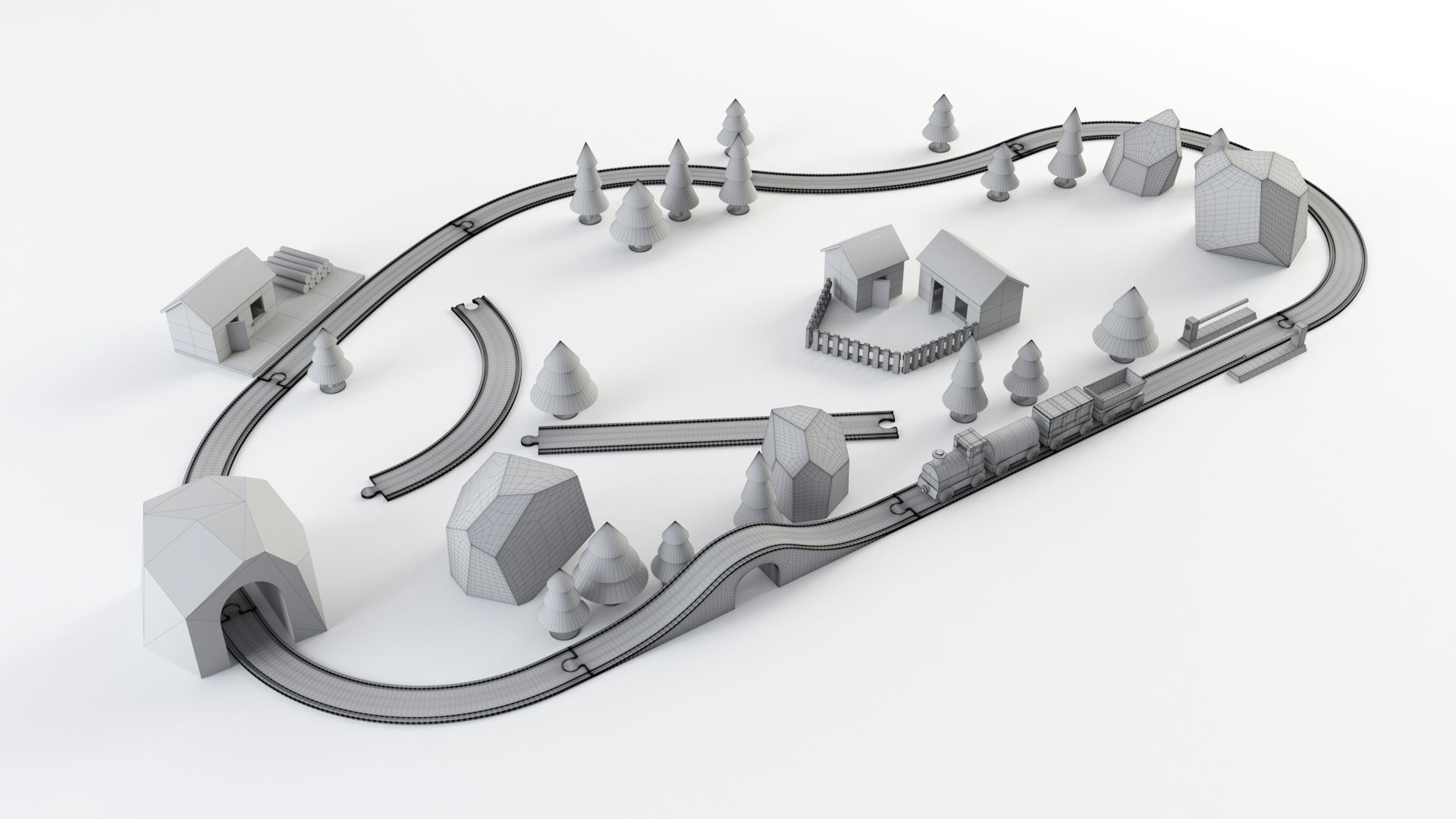 Wooden Toy Train 3D model_5