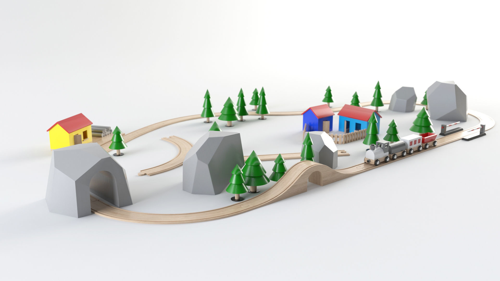 Wooden Toy Train 3D model_2