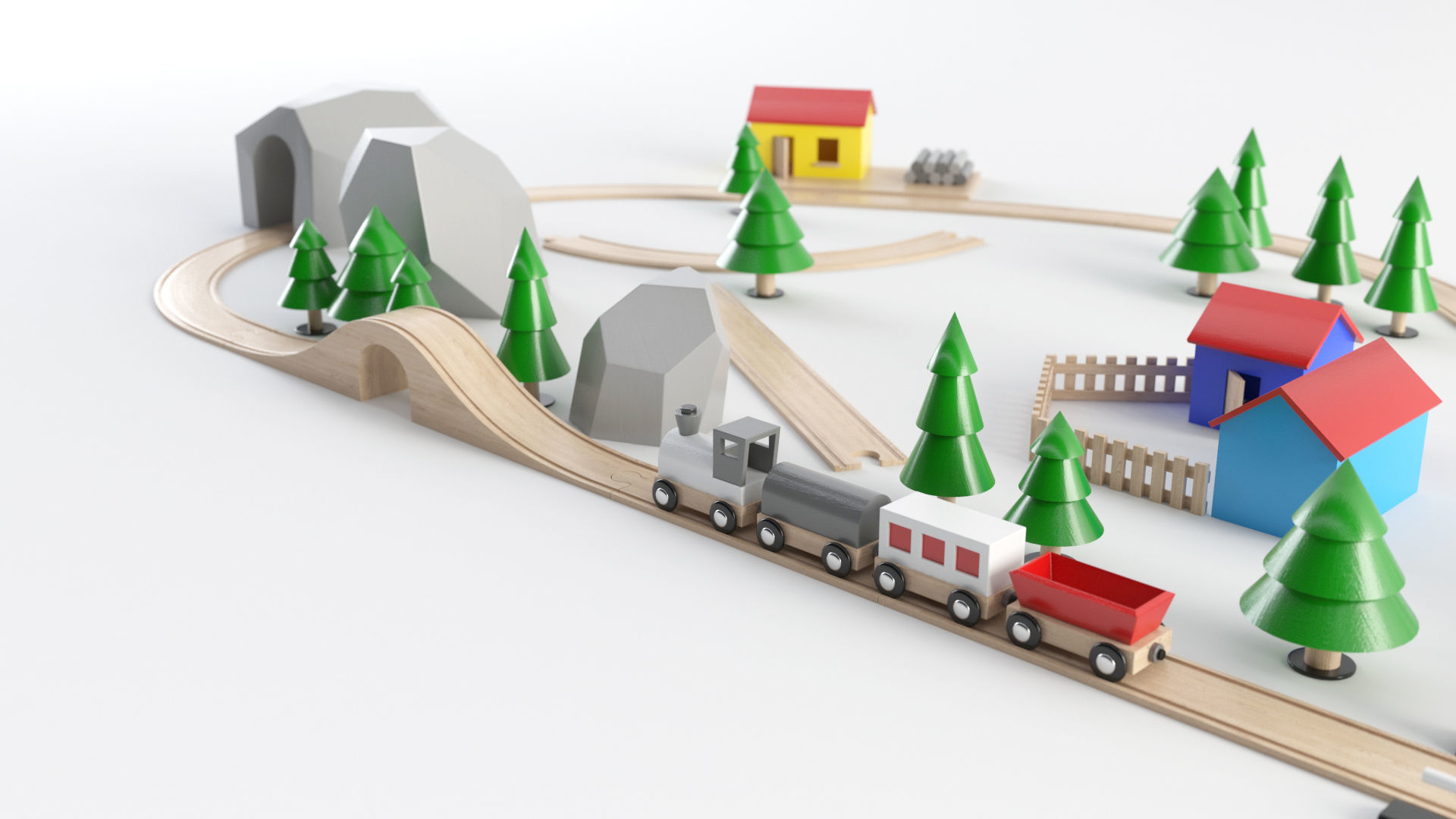Wooden Toy Train 3D model_1
