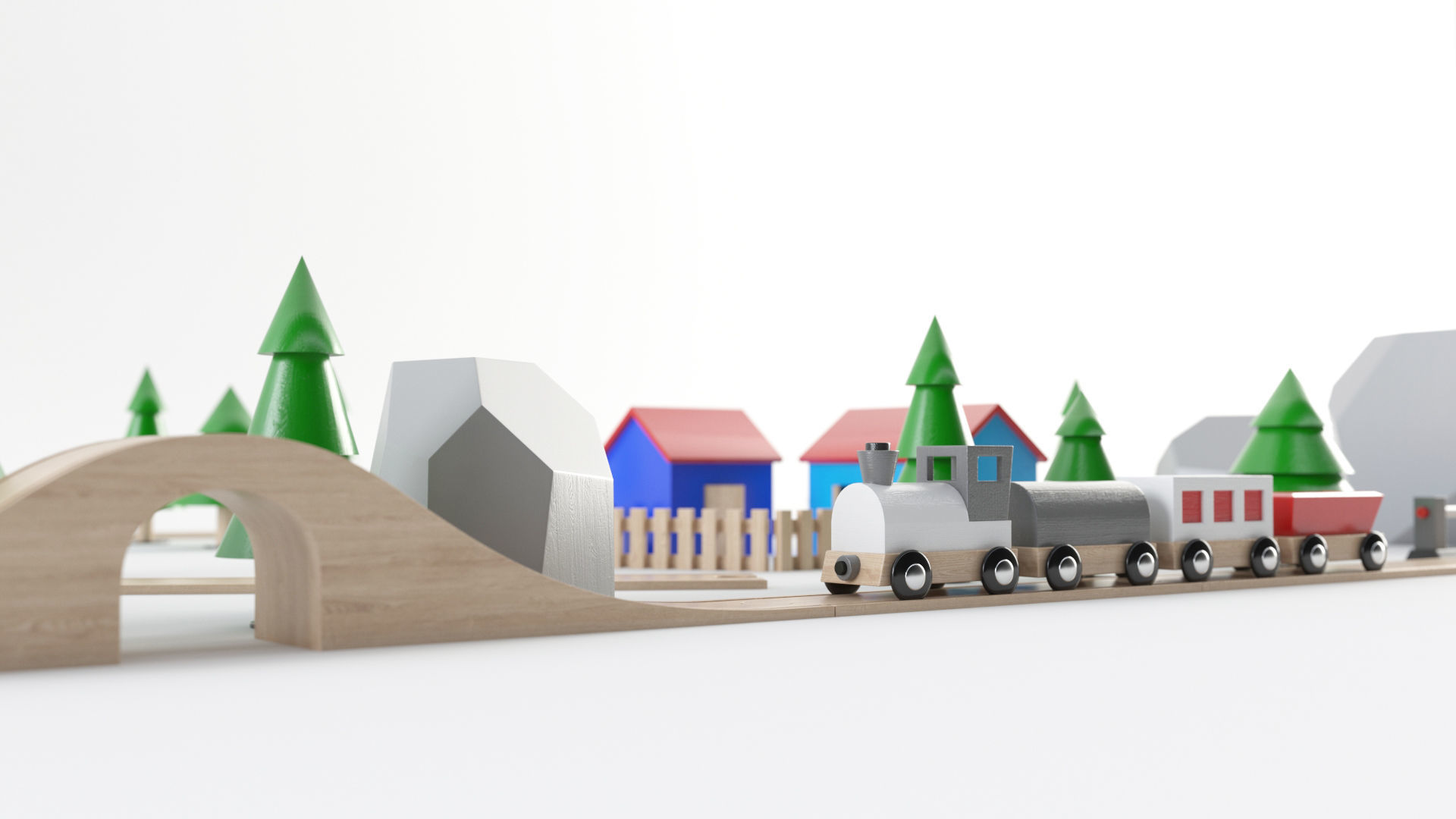 Wooden Toy Train 3D model_3