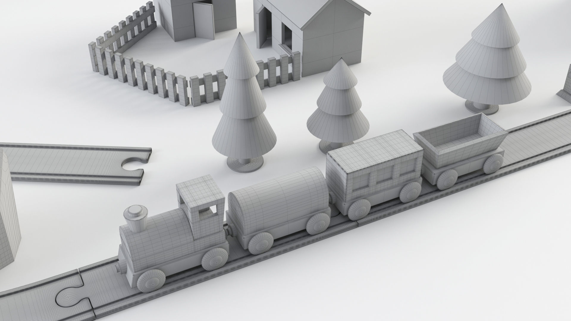 Wooden Toy Train 3D model_6