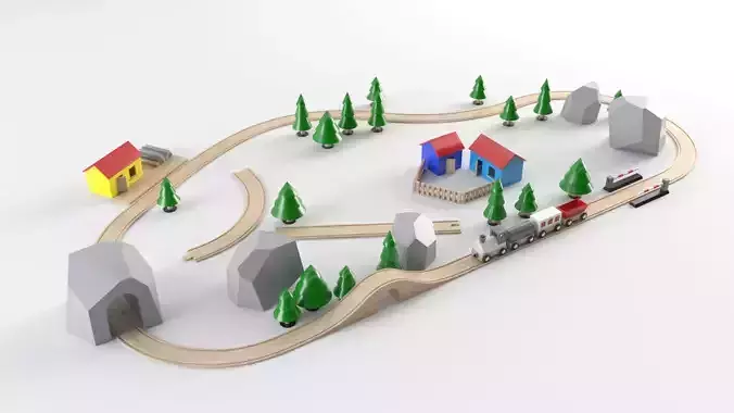 Wooden Toy Train 3D model