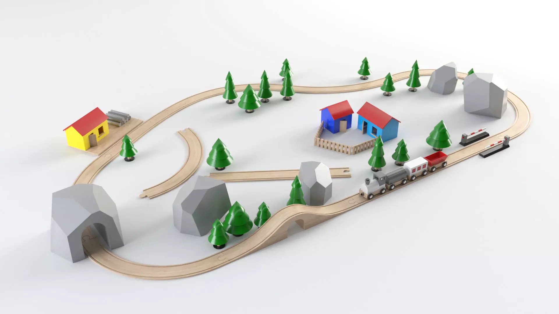 Wooden Toy Train 3D model_0