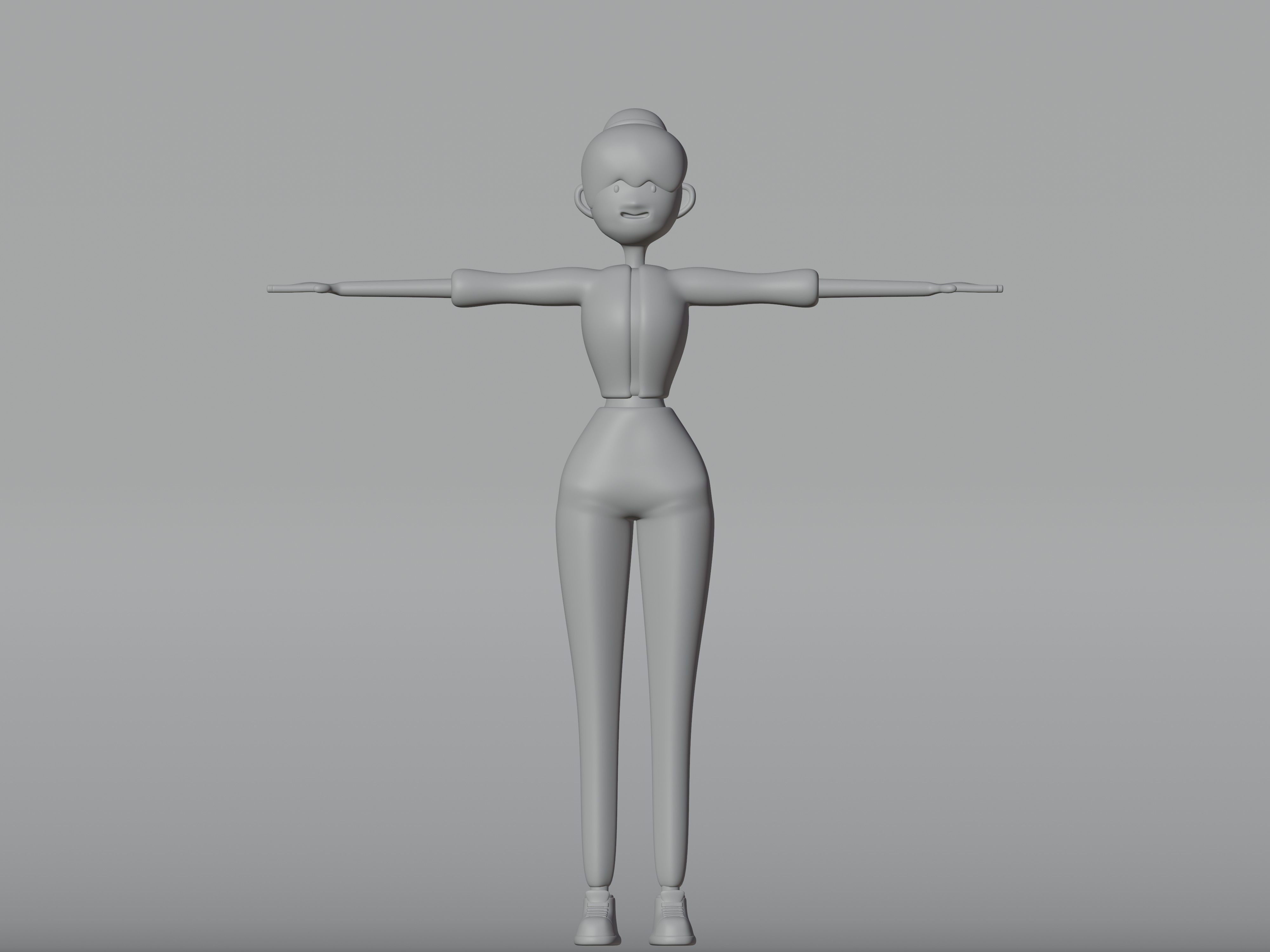 Female cartoon characters base mesh Low-poly 3D model_8