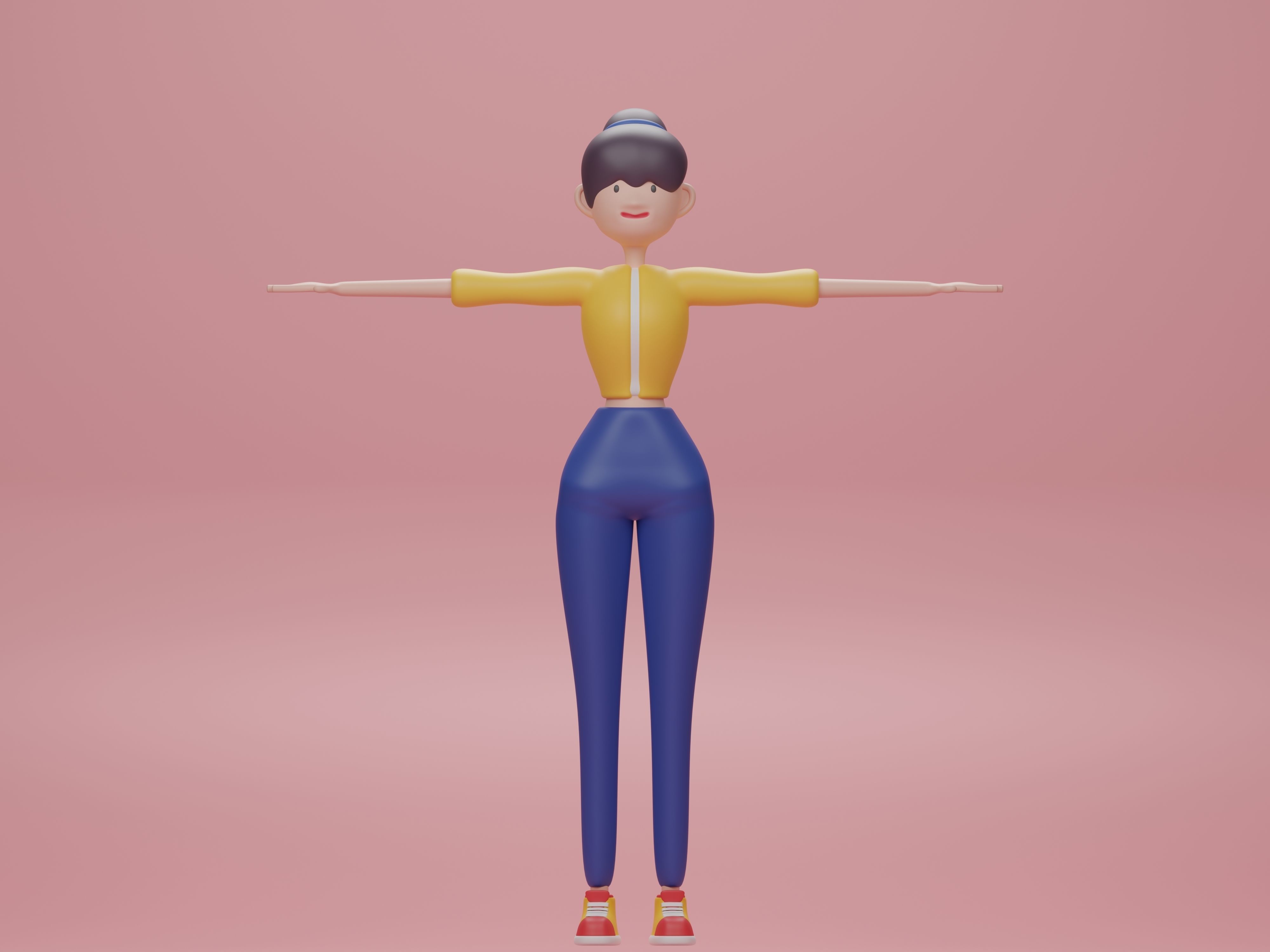 Female cartoon characters base mesh Low-poly 3D model_1