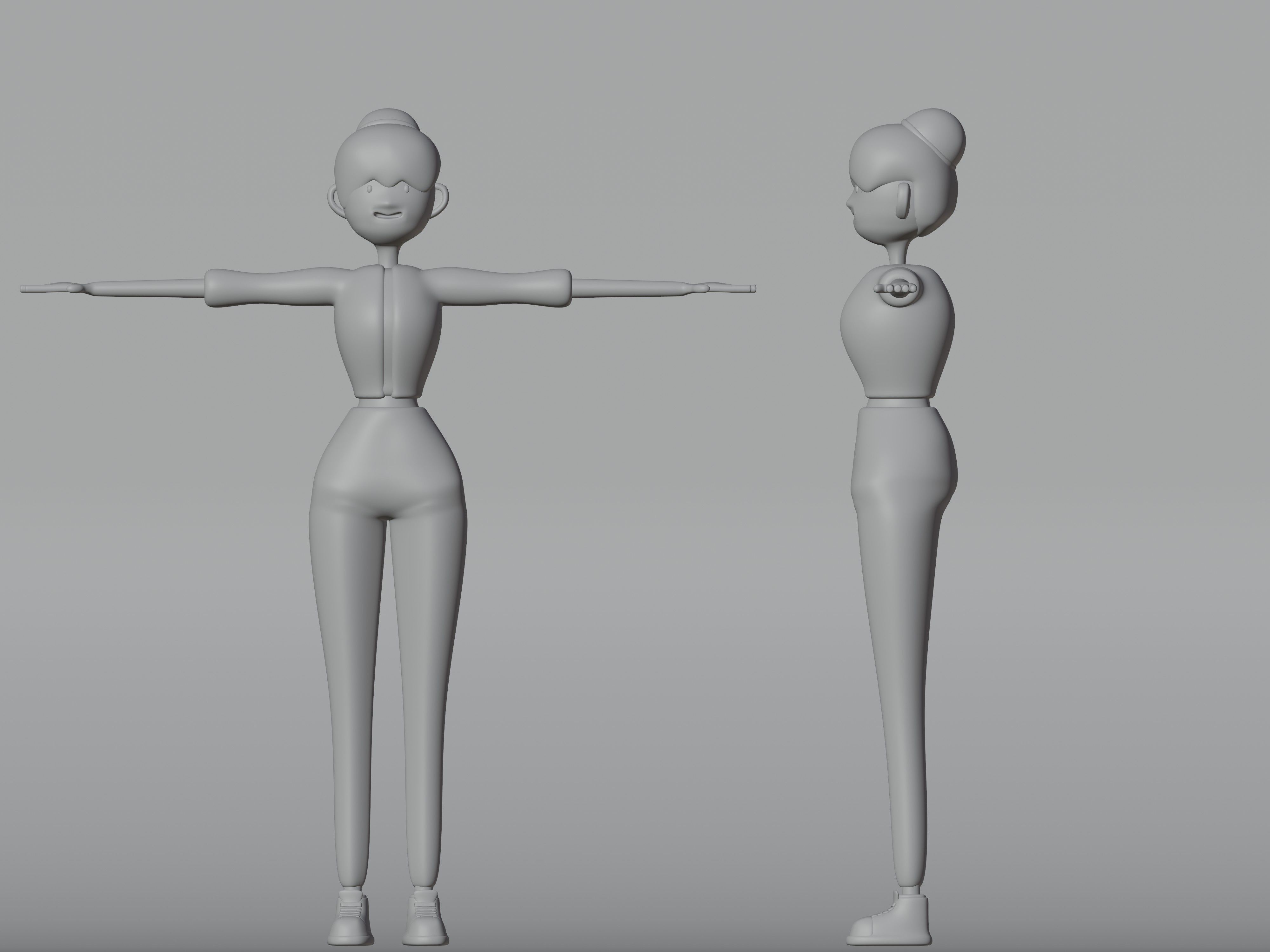 Female cartoon characters base mesh Low-poly 3D model_7