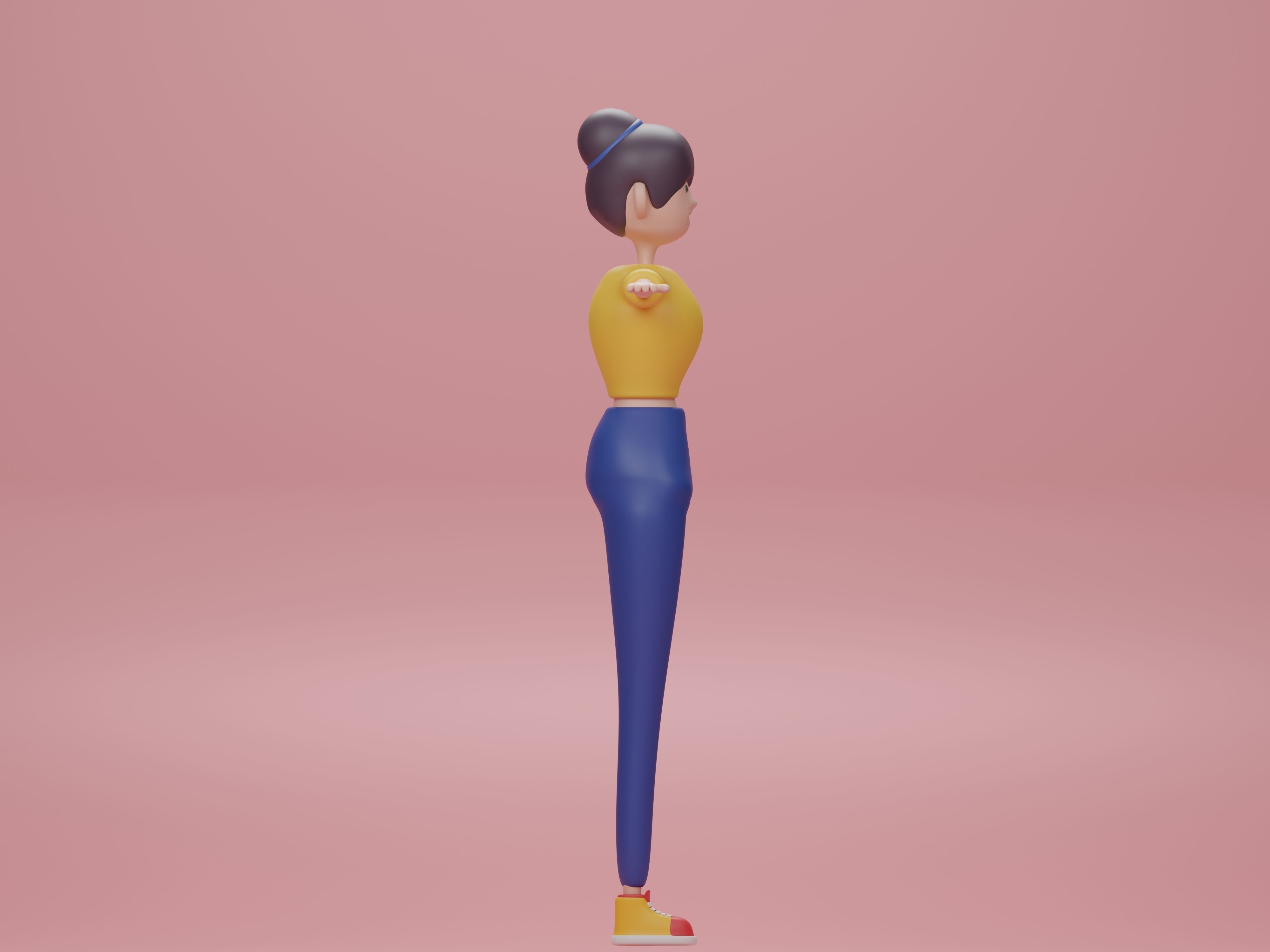 Female cartoon characters base mesh Low-poly 3D model_5