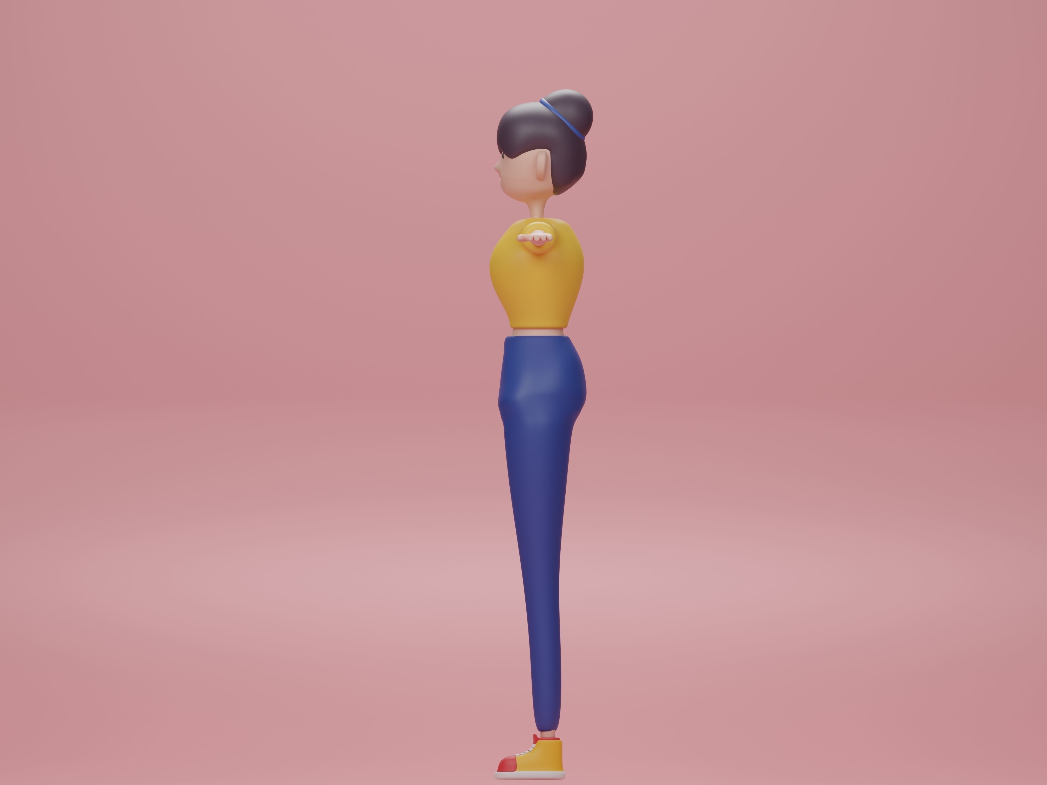 Female cartoon characters base mesh Low-poly 3D model_4