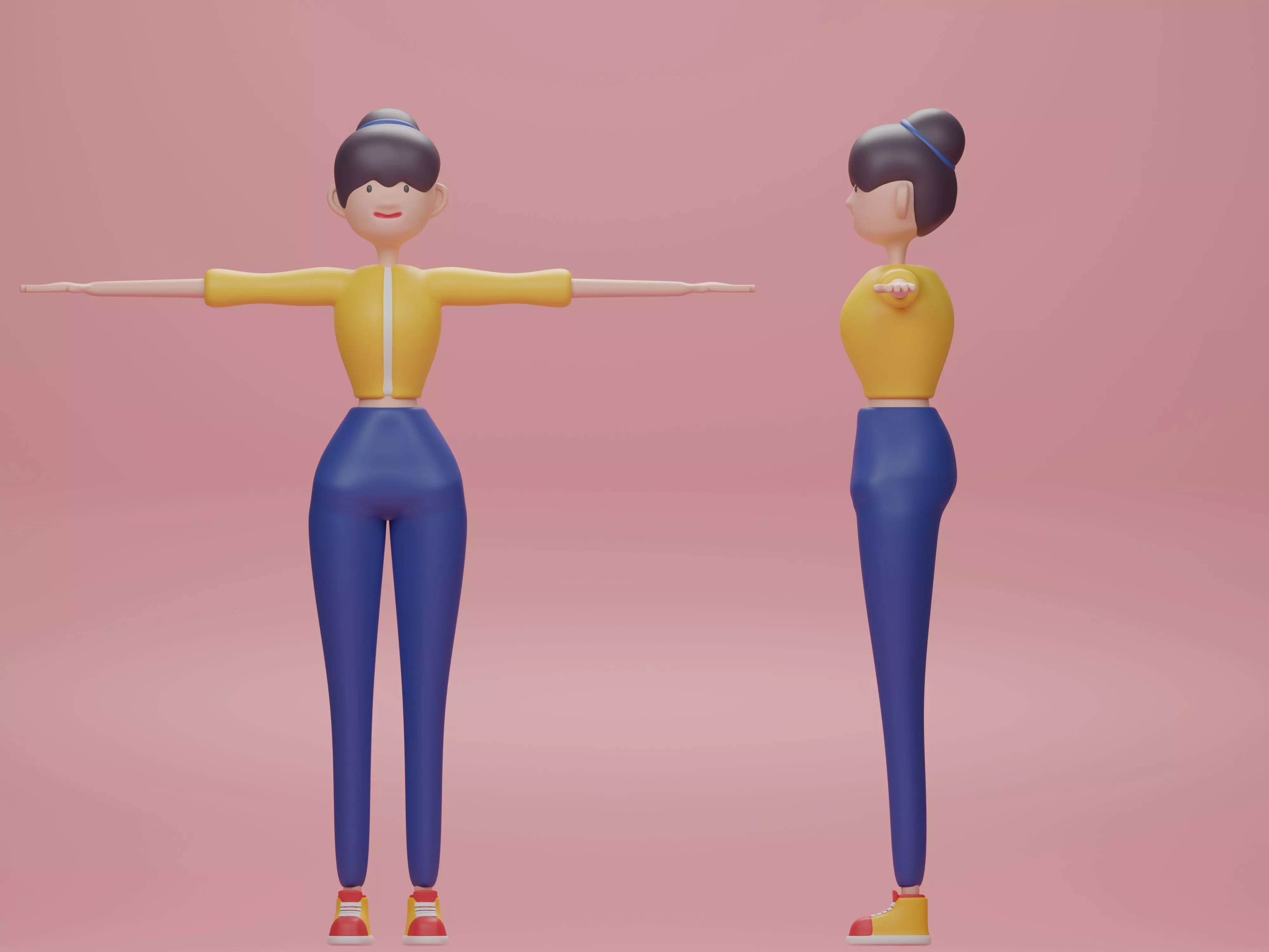 Female cartoon characters base mesh Low-poly 3D model_0
