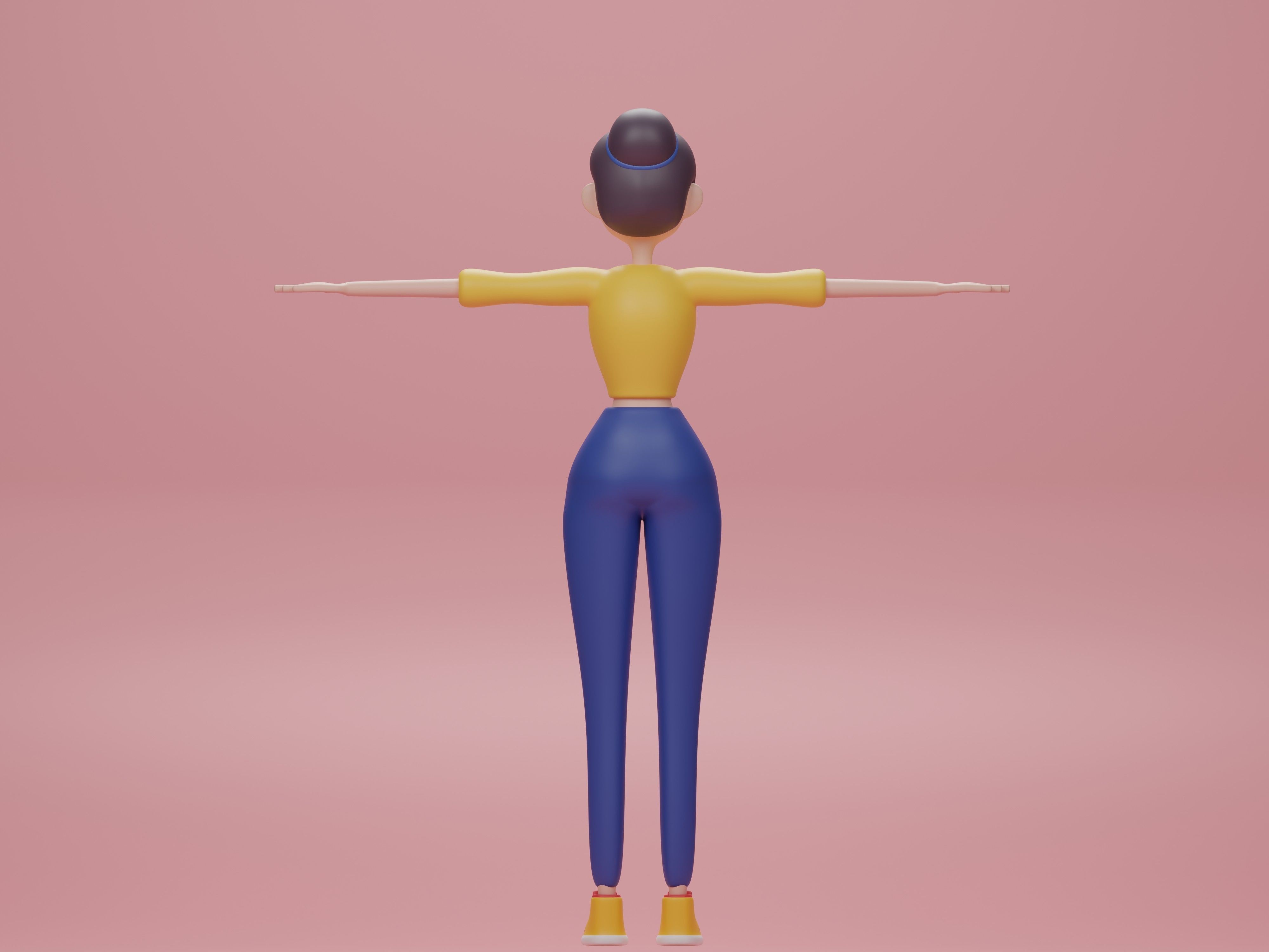 Female cartoon characters base mesh Low-poly 3D model_6