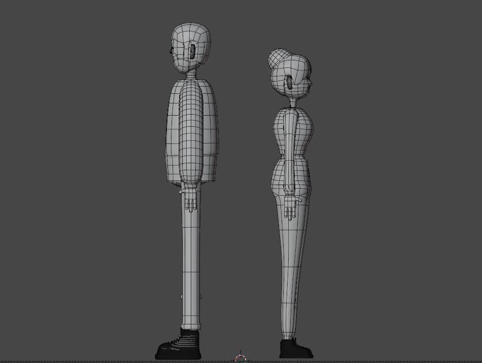 Male and Female cartoon characters base mesh Low-poly 3D model_16