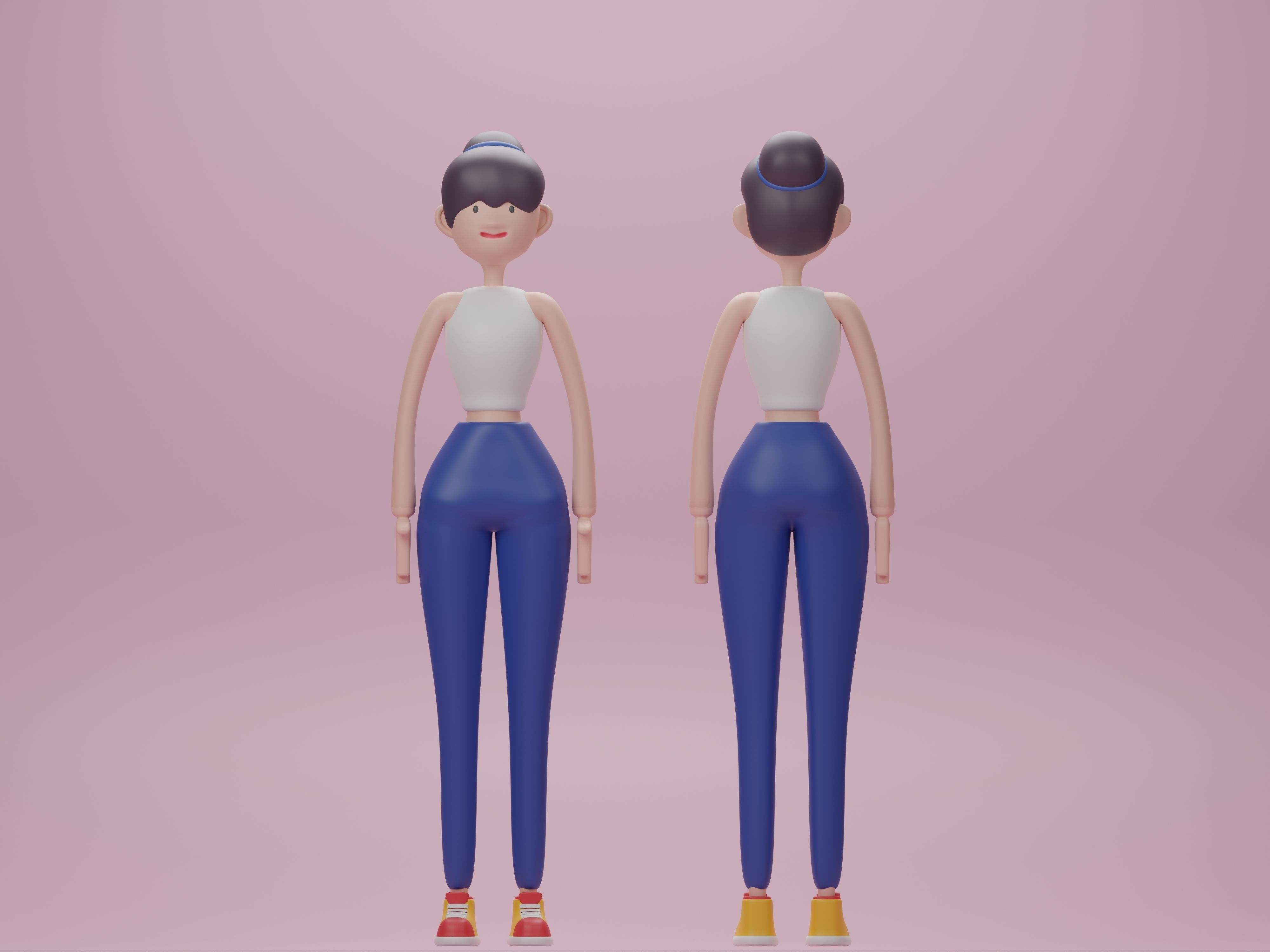 Male and Female cartoon characters base mesh Low-poly 3D model_7