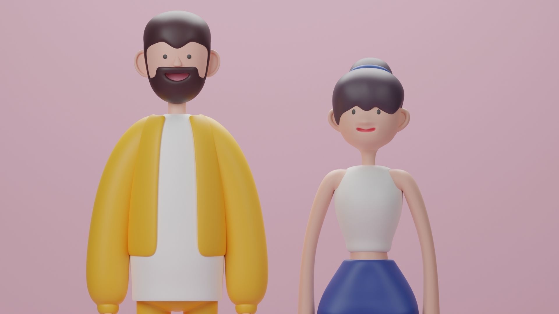 Male and Female cartoon characters base mesh Low-poly 3D model_1