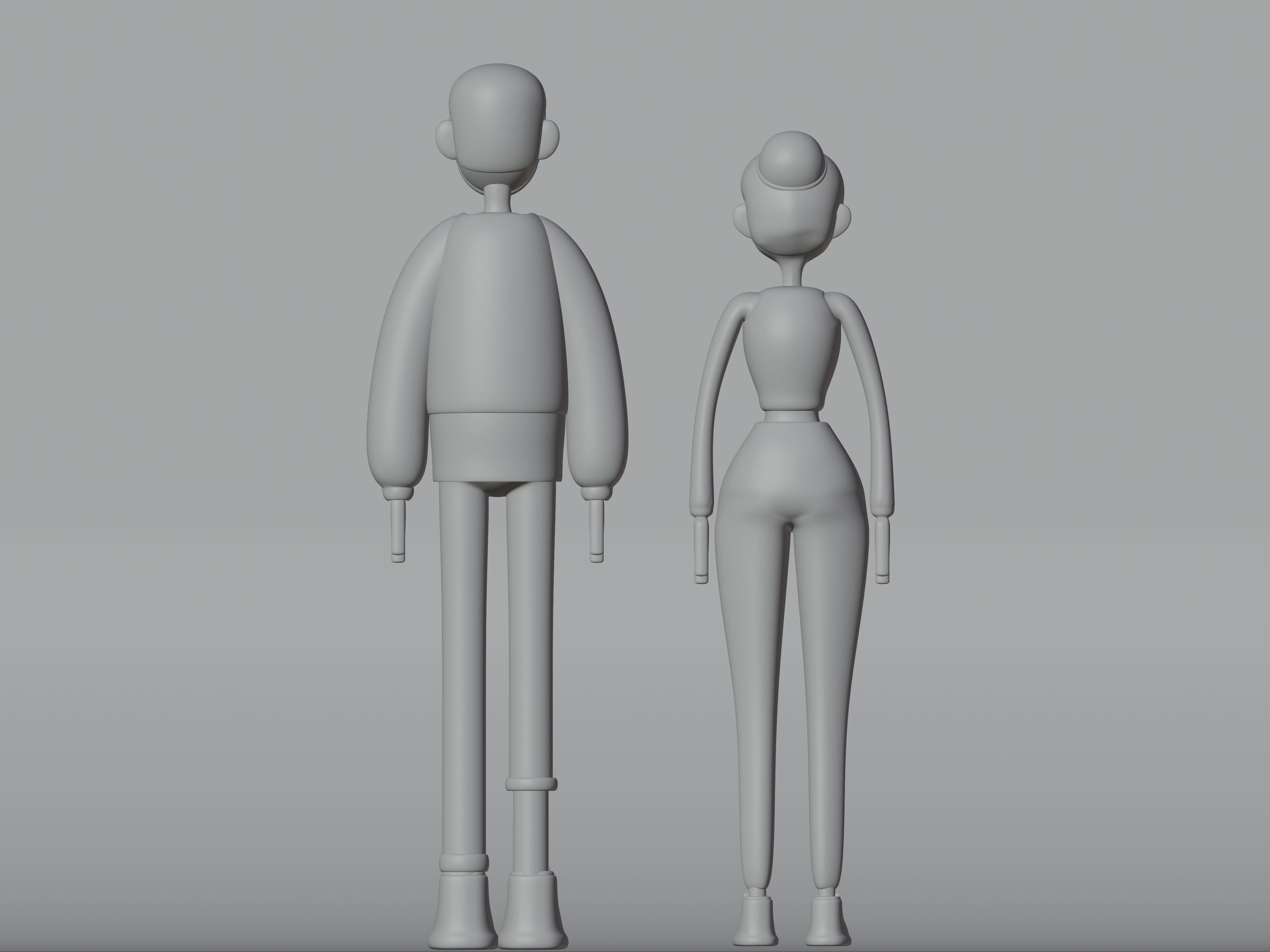 Male and Female cartoon characters base mesh Low-poly 3D model_11
