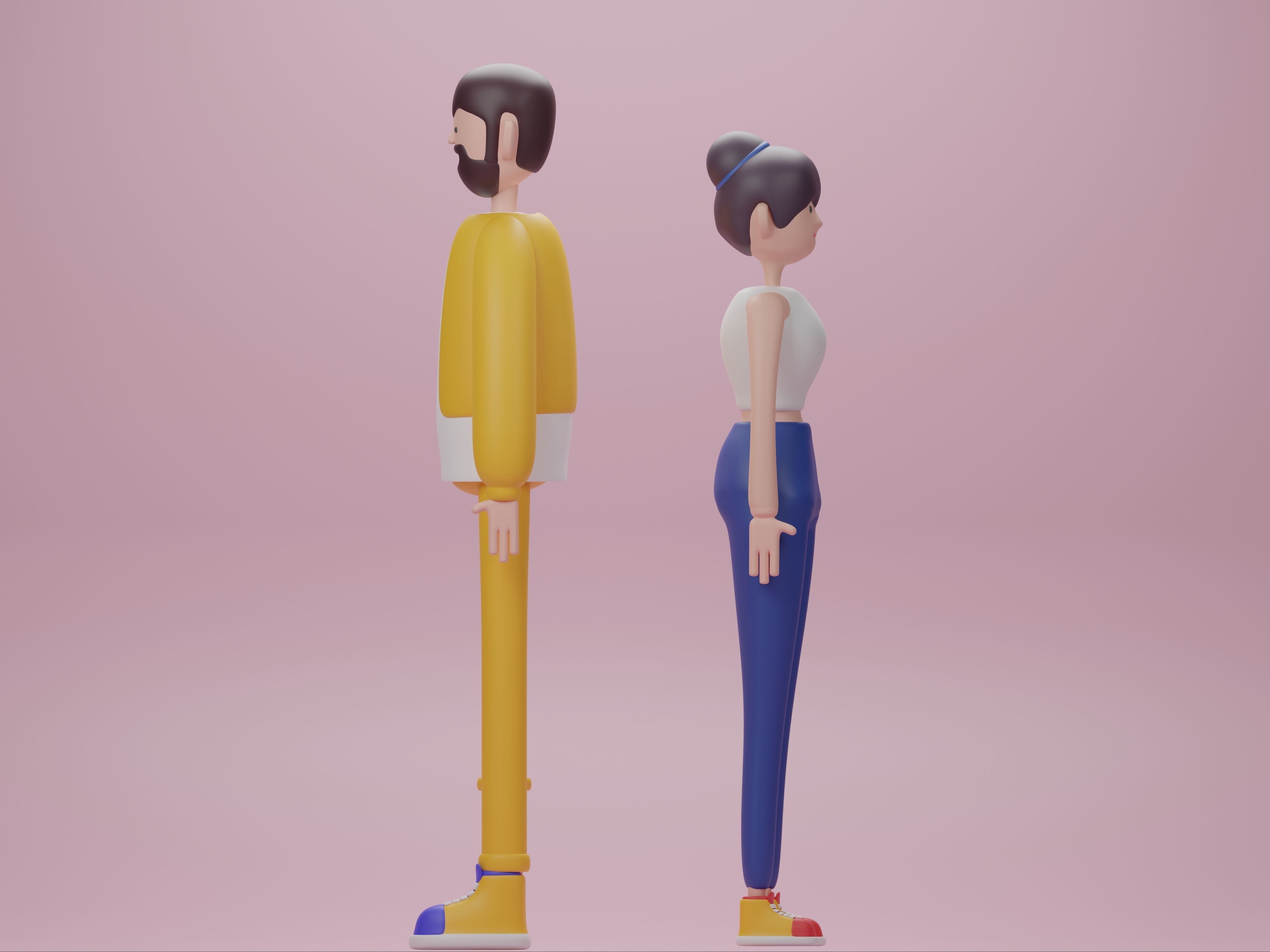 Male and Female cartoon characters base mesh Low-poly 3D model_3