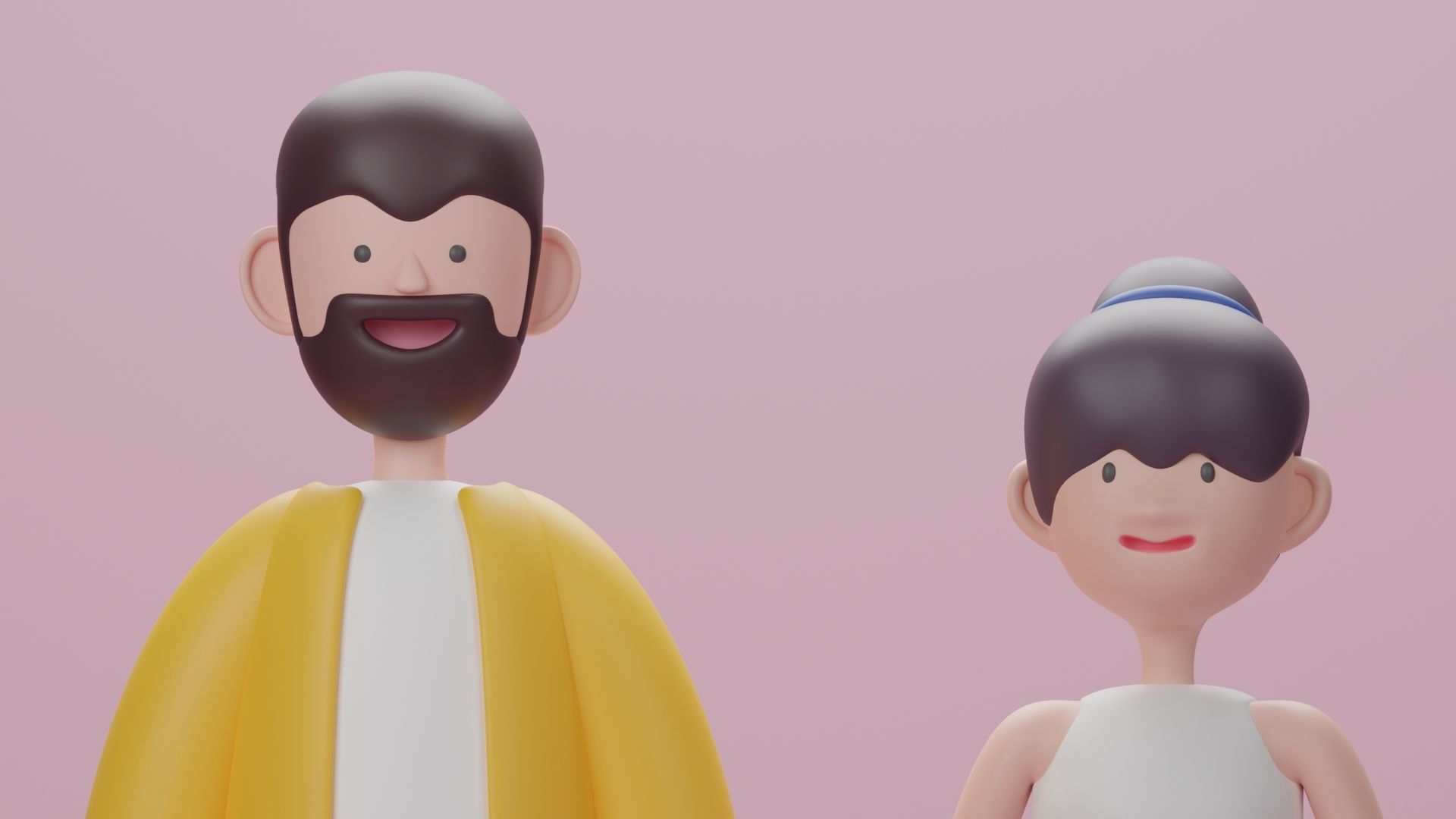 Male and Female cartoon characters base mesh Low-poly 3D model_8