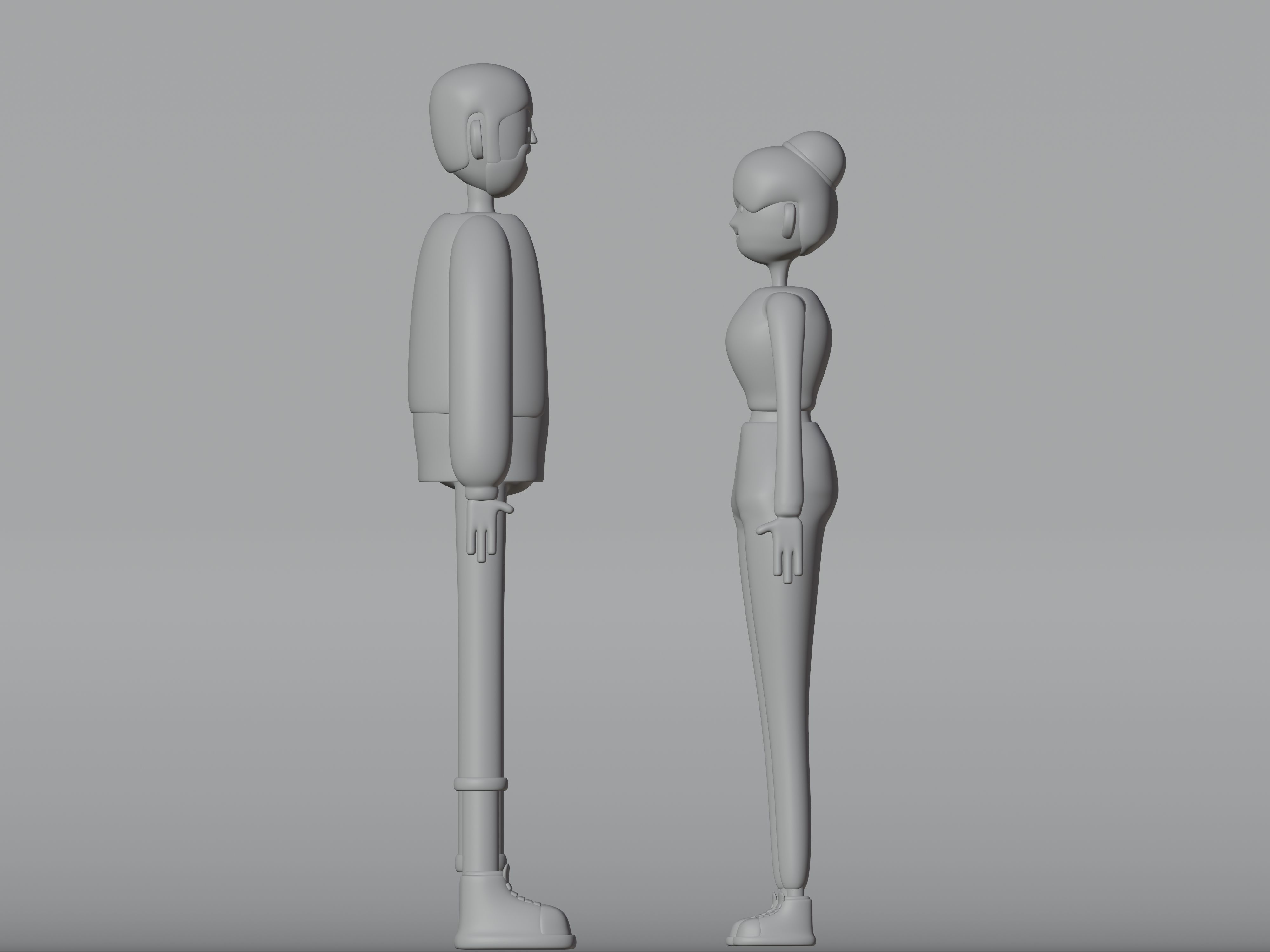 Male and Female cartoon characters base mesh Low-poly 3D model_12
