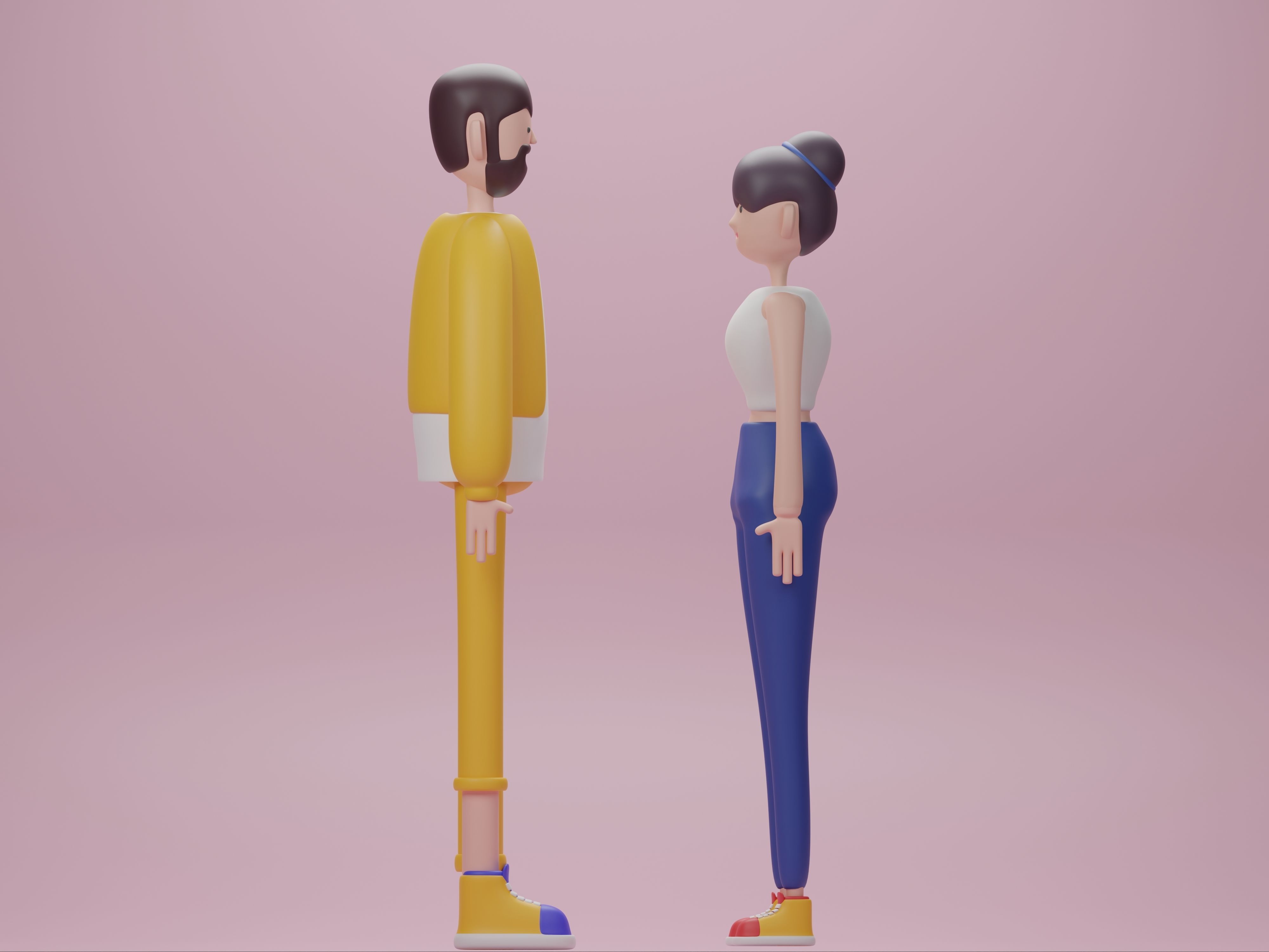 Male and Female cartoon characters base mesh Low-poly 3D model_5