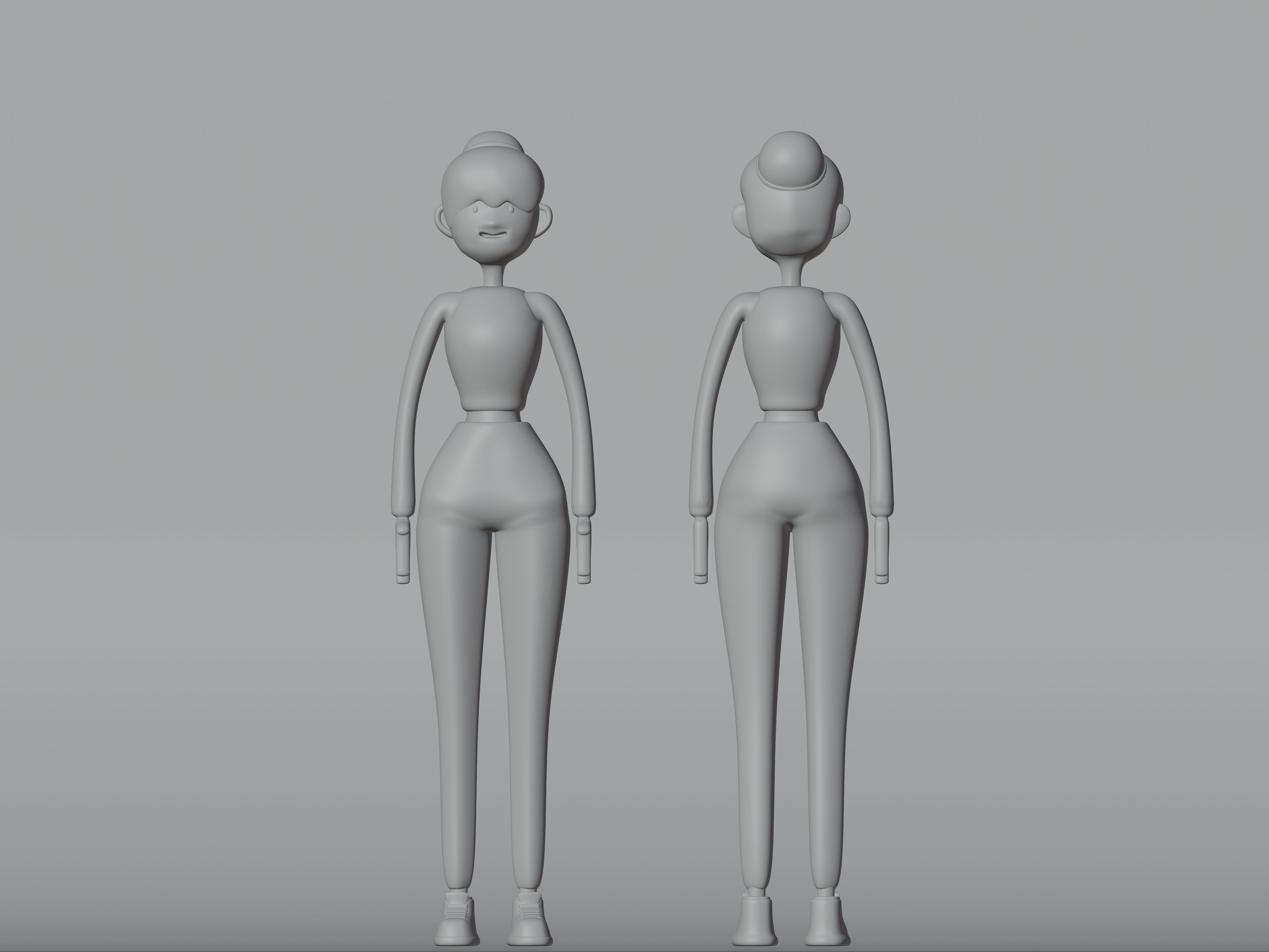 Male and Female cartoon characters base mesh Low-poly 3D model_14