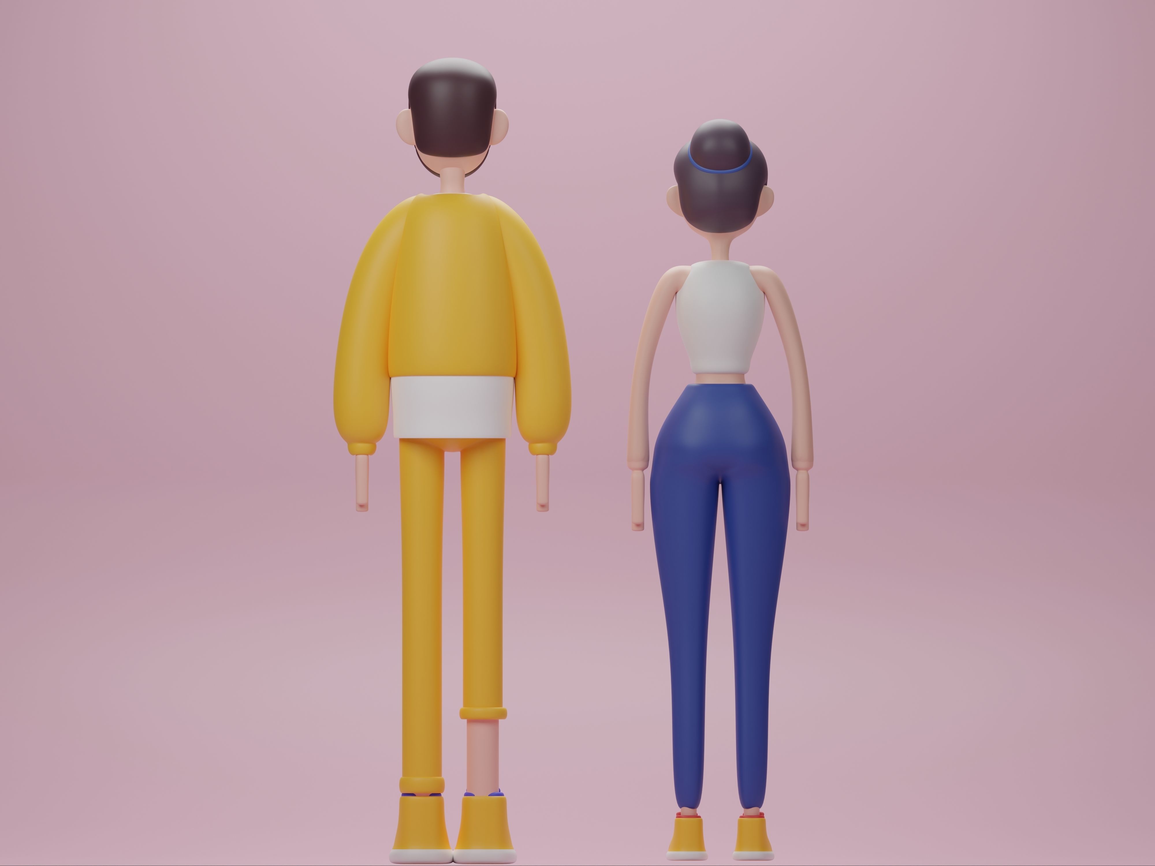 Male and Female cartoon characters base mesh Low-poly 3D model_4