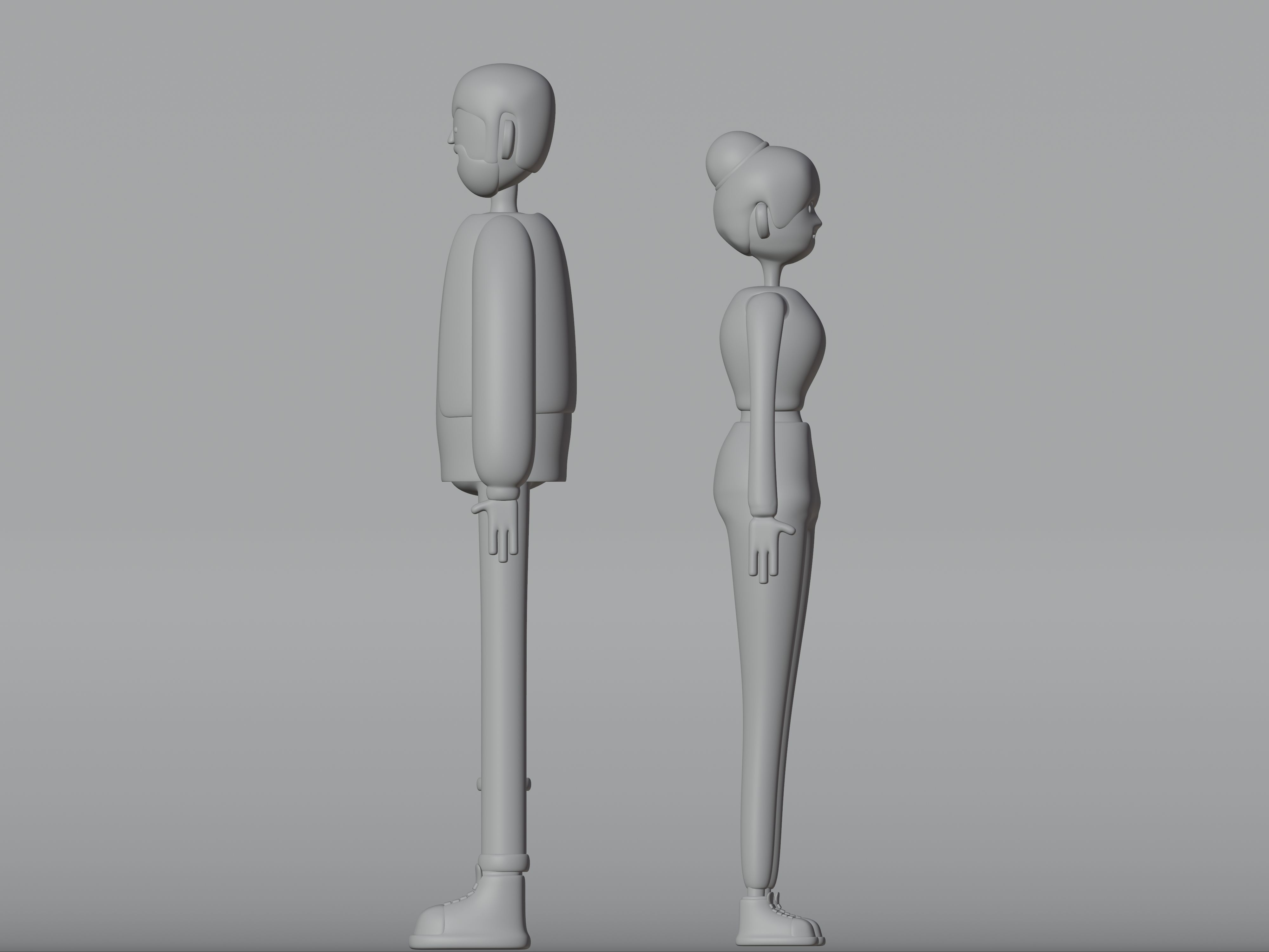 Male and Female cartoon characters base mesh Low-poly 3D model_10