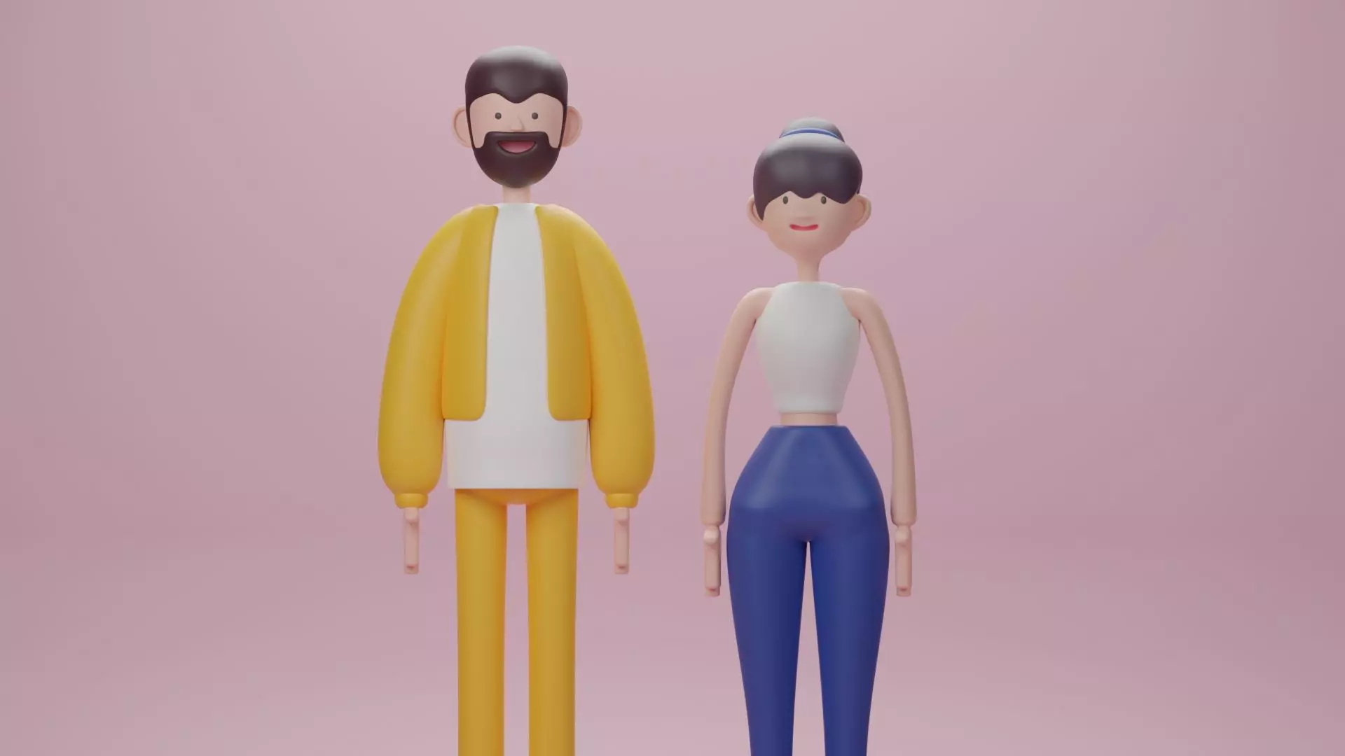 Male and Female cartoon characters base mesh Low-poly 3D model_0