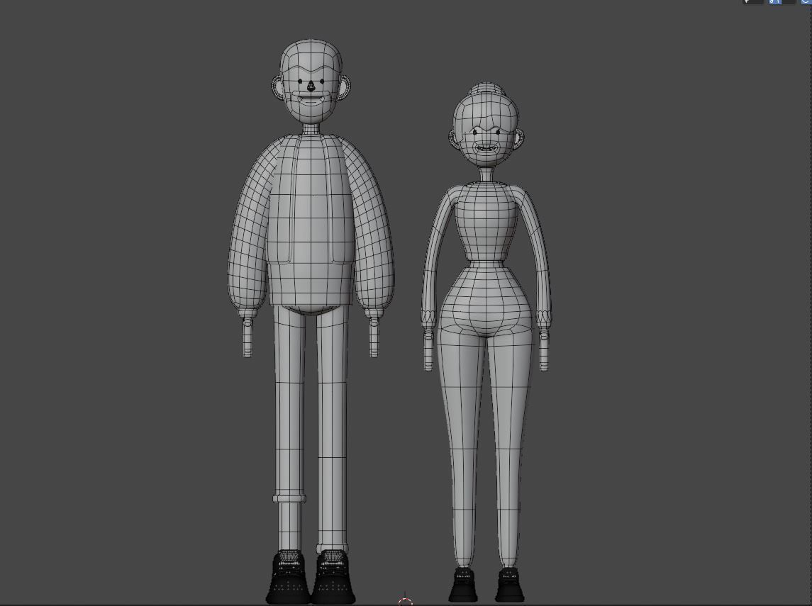 Male and Female cartoon characters base mesh Low-poly 3D model_15