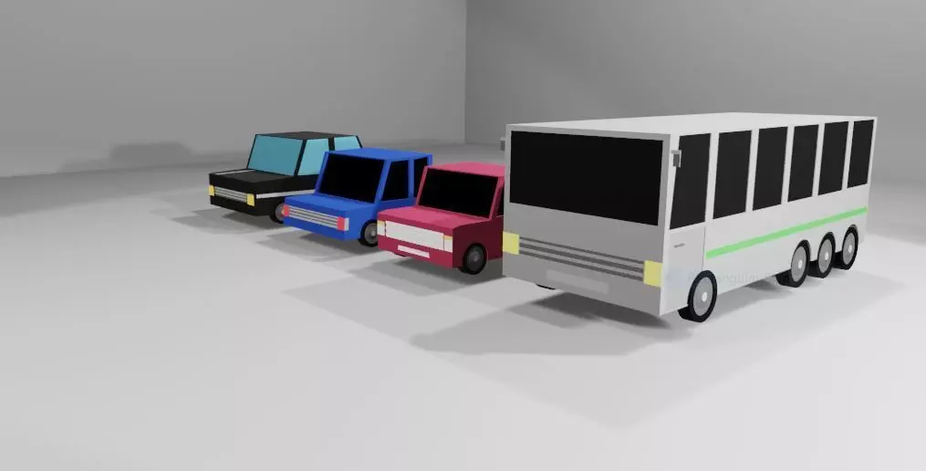 Vehicles three different colored Free low-poly 3D model_0