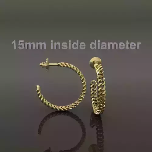 Earring Hoop Cuban Style Link Open Back 15mm inside  3D print model