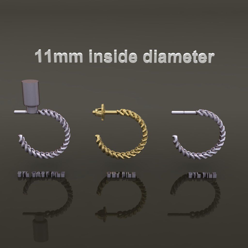Earring Hoop Hermes Style Link Open Back 11mm Inside Diameter 3D print model_1