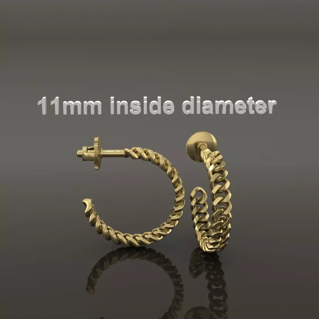 Earring Hoop Hermes Style Link Open Back 11mm Inside Diameter 3D print model_0