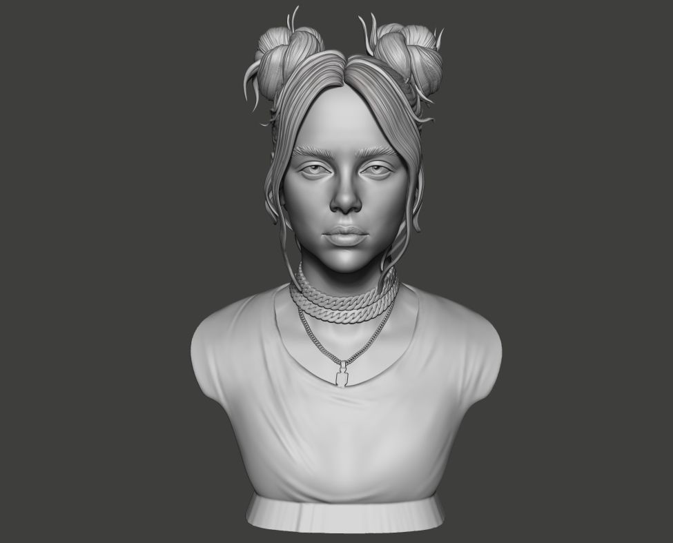 Billie Eilish portrait sculpture 1 3D print model_3