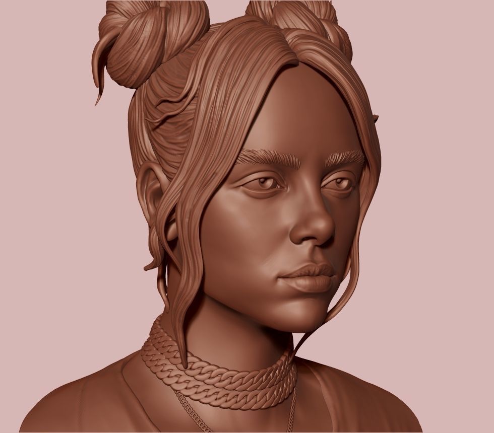 Billie Eilish portrait sculpture 1 3D print model_8