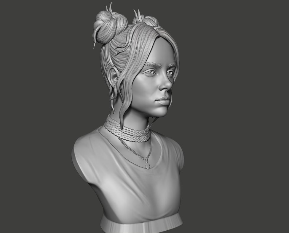 Billie Eilish portrait sculpture 1 3D print model_5