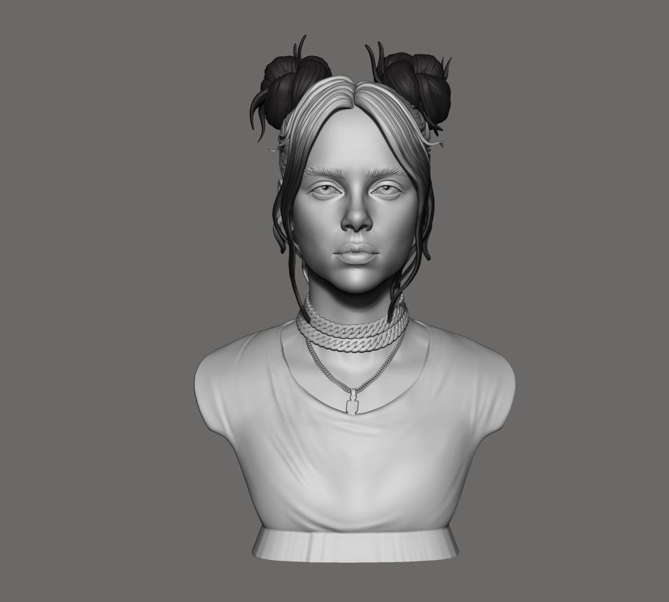 Billie Eilish portrait sculpture 1 3D print model_2