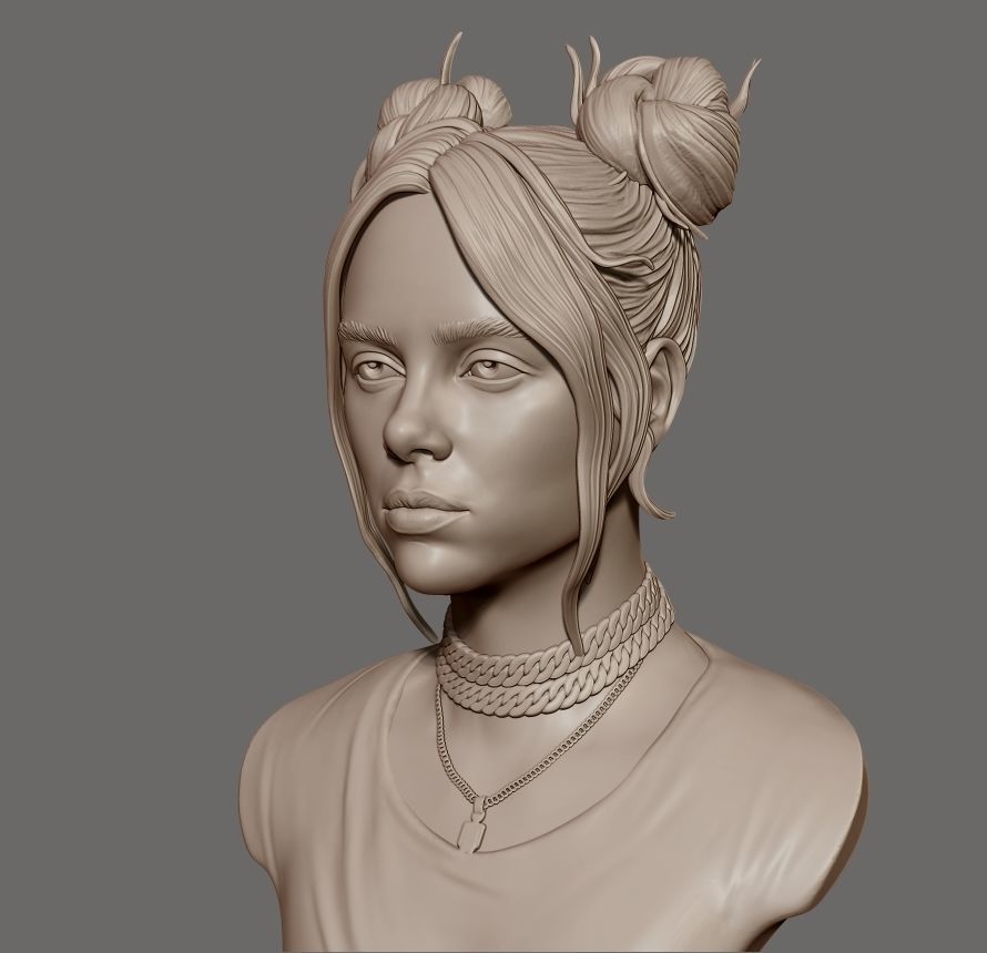Billie Eilish portrait sculpture 1 3D print model_13