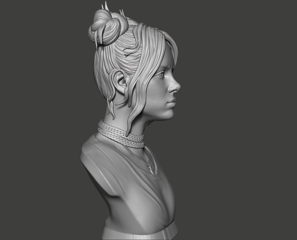 Billie Eilish portrait sculpture 1 3D print model_6