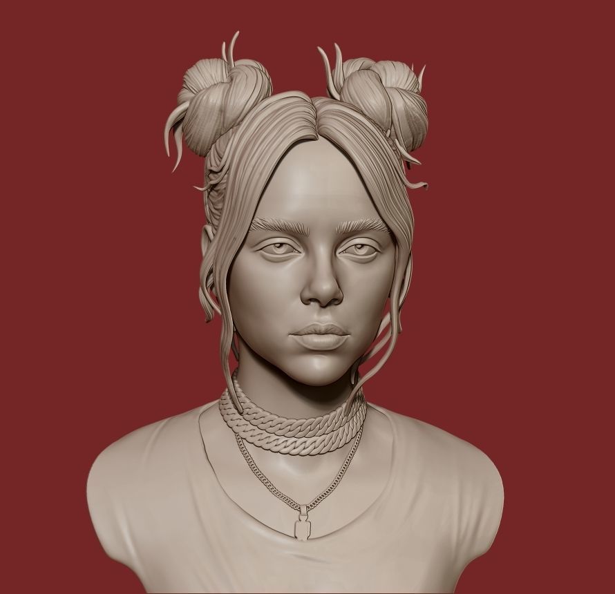 Billie Eilish portrait sculpture 1 3D print model_15