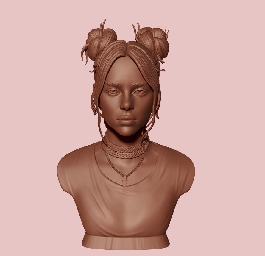 Billie Eilish portrait sculpture 1 3D print model_18