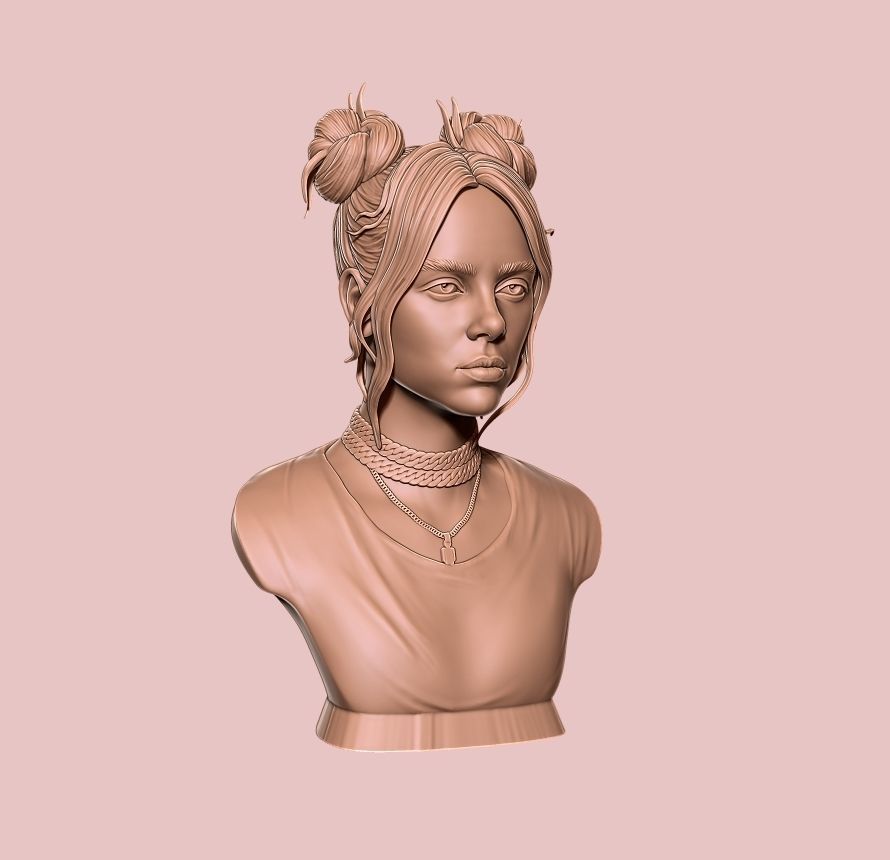 Billie Eilish portrait sculpture 1 3D print model_20