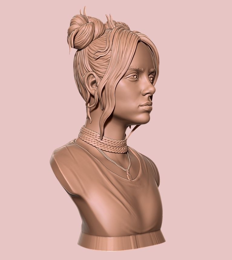Billie Eilish portrait sculpture 1 3D print model_21