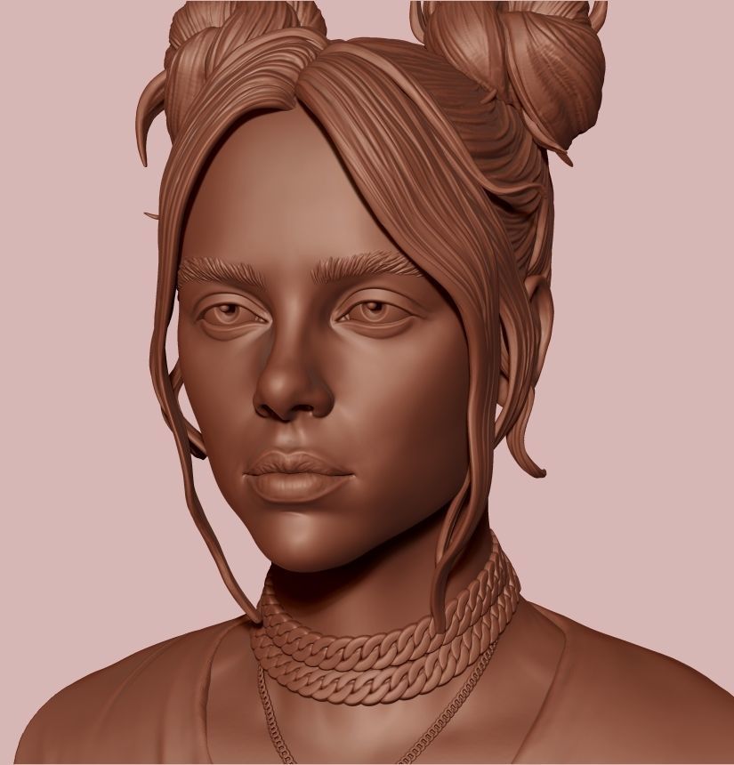 Billie Eilish portrait sculpture 1 3D print model_7