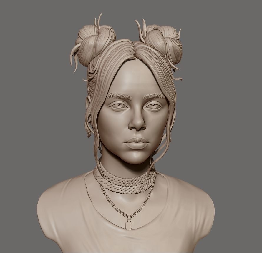 Billie Eilish portrait sculpture 1 3D print model_14