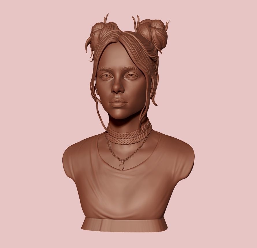 Billie Eilish portrait sculpture 1 3D print model_19