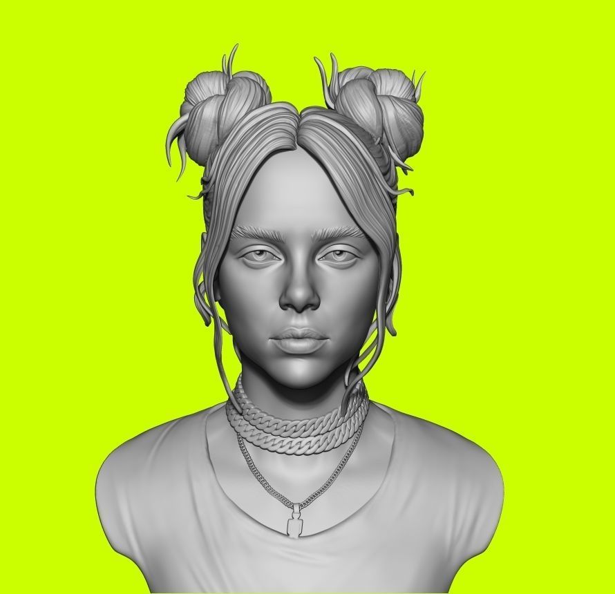 Billie Eilish portrait sculpture 1 3D print model_16