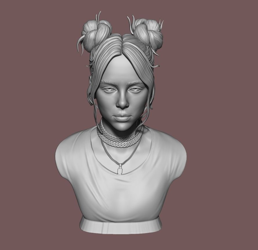 Billie Eilish portrait sculpture 1 3D print model_17