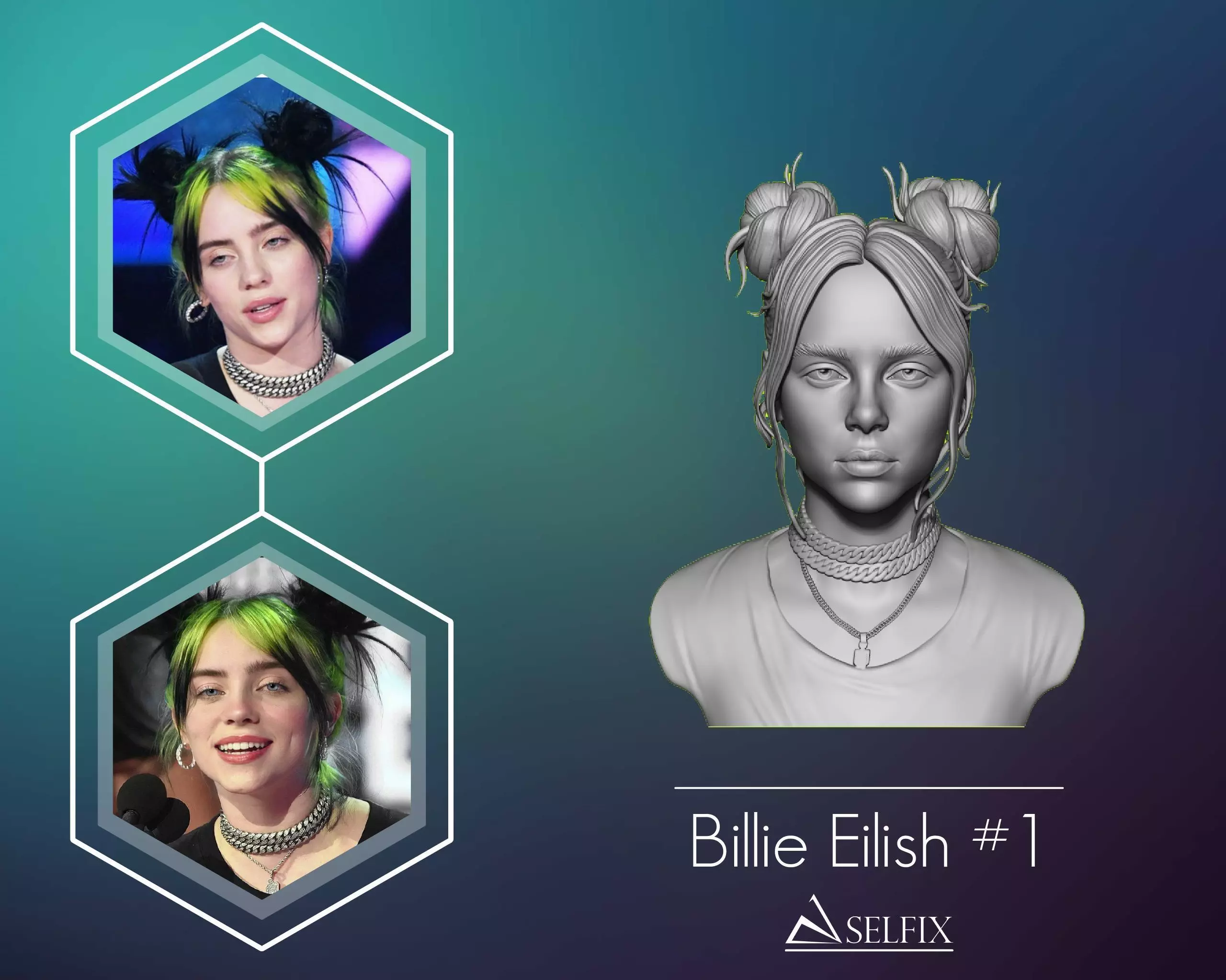 Billie Eilish portrait sculpture 1 3D print model_0